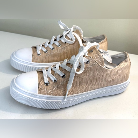 STUART WEITZMAN Ollie Sneakers Woven Raffia Lace Up Shoes Low Top Straw Natural - Picture 7 of 14
